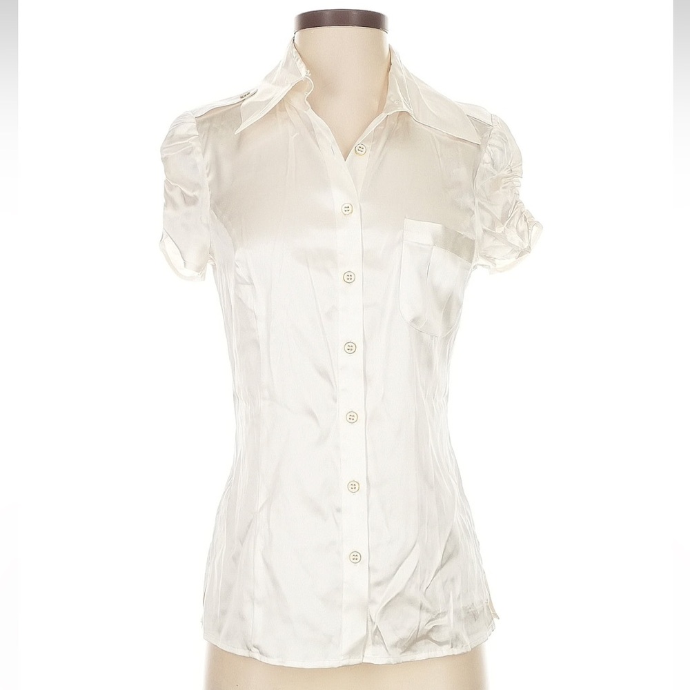 Bebe, Ivory, white, 95% Silk, 5% Spandex, blouse, top, fitted look,breath taking